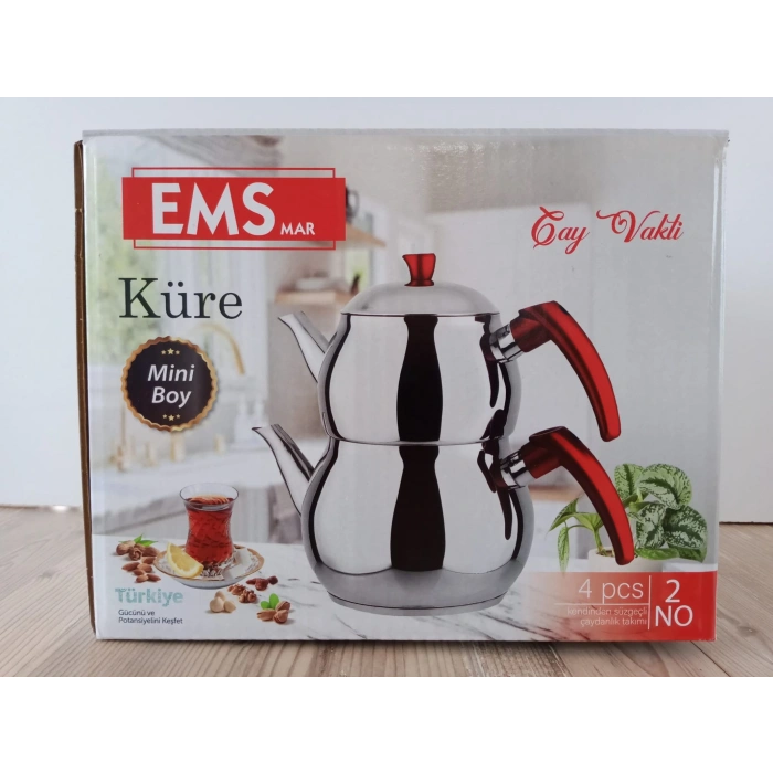 Küçük Boy Krom Çelik Küre tip çaydanlık.