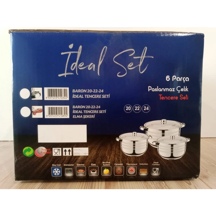 3lü Tencere seti, Çelik kapaklı 20-22-24 cm