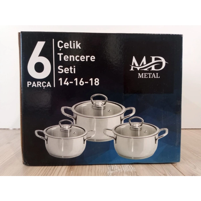 3lü Mini Çelik Tencere seti, Cam kapaklı.