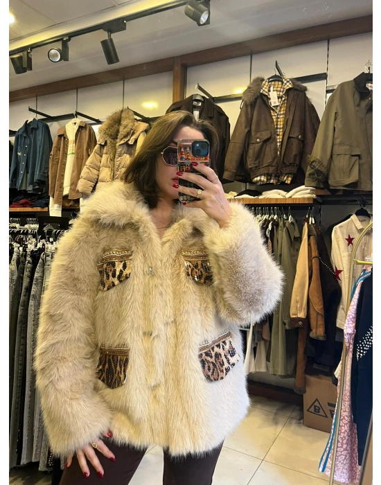 İTHAL LEOPAR CEP DETAYLI KÜRK