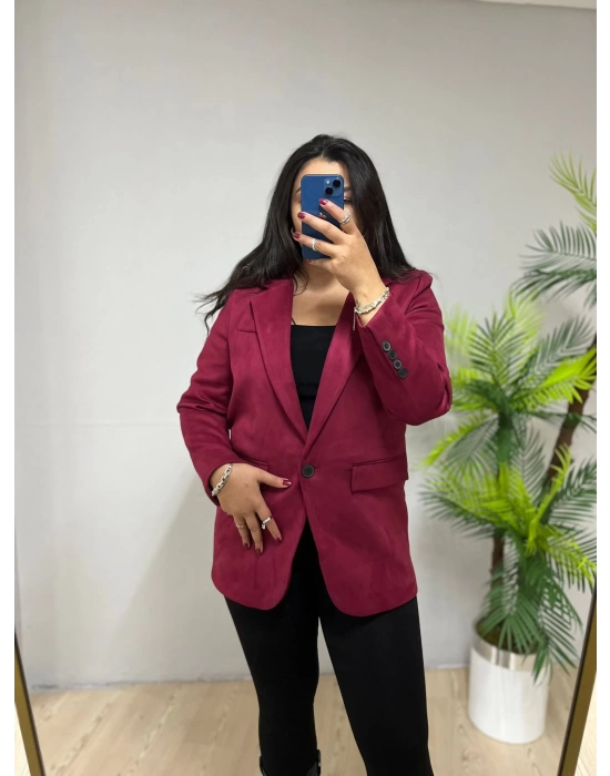 Bordo Tek Düğmeli Kaşmir Blazer Ceket