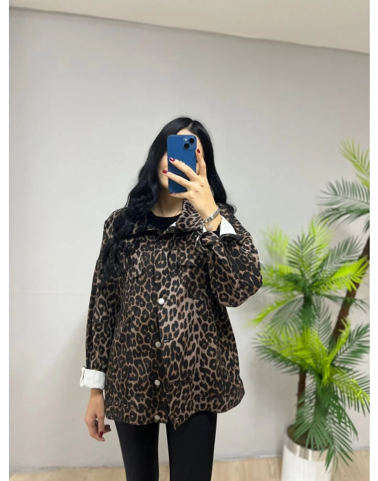 Leopar Gabardin Oversize Ceket