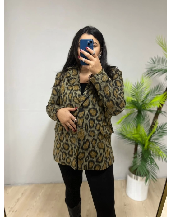 Yün Dokulu Leopar Blazer Ceket