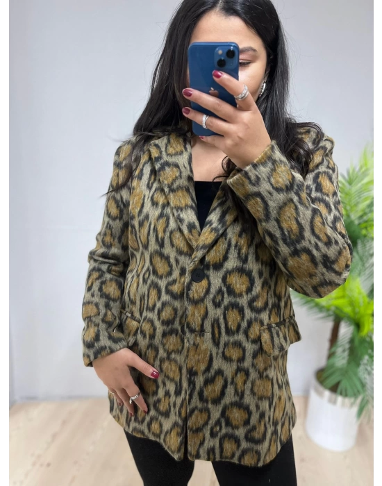 Yün Dokulu Leopar Blazer Ceket