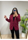 Bordo Tek Düğmeli Kaşmir Blazer Ceket