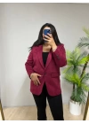 Bordo Tek Düğmeli Kaşmir Blazer Ceket