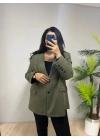 Yeşil Çizgili Oversize Blazer Ceket