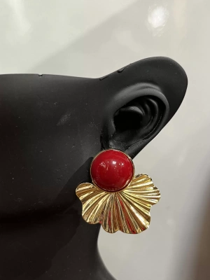 Bordo gold detaylı küpe