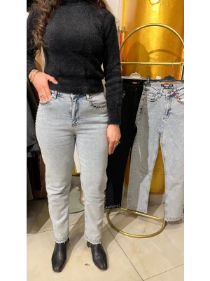 Paça ve cep taş detaylı boy fit