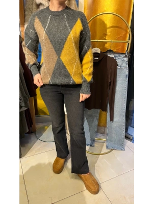 Antrasit yarım İspanyol kesik paça jean