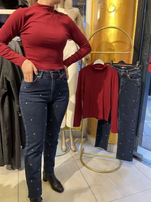 Lacivert serpme taşlı boy fit