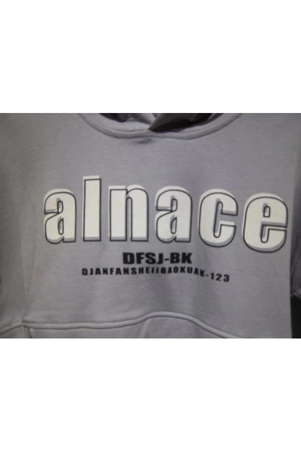 ALNACE BASKILI KAPÜŞONLU ERKEK SWEATSHIRT