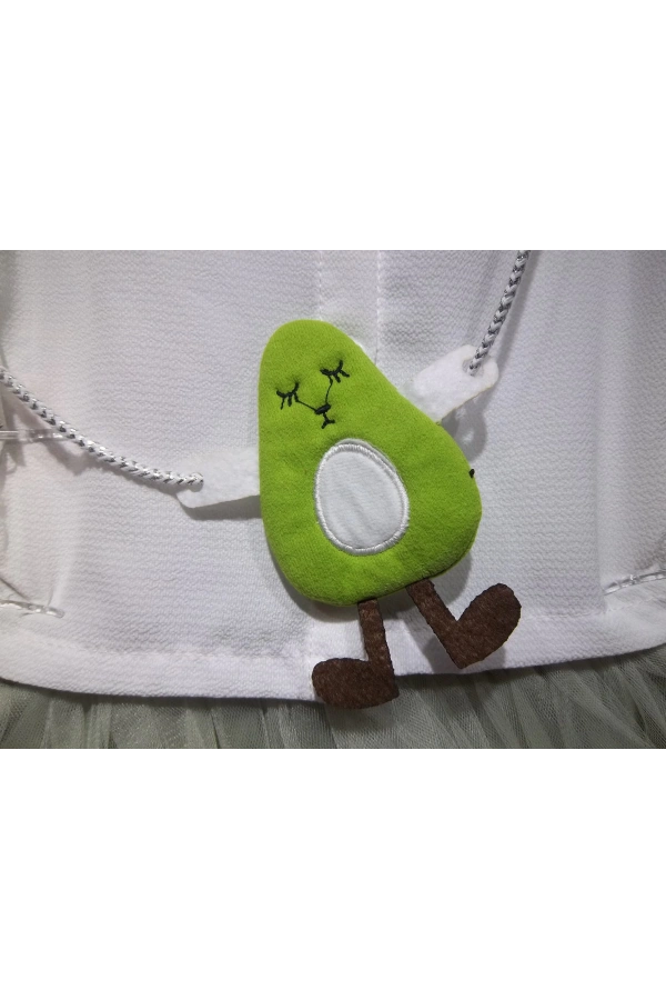 AVOKADO DETAYLI TÜLLÜ KIZ ELBİSE