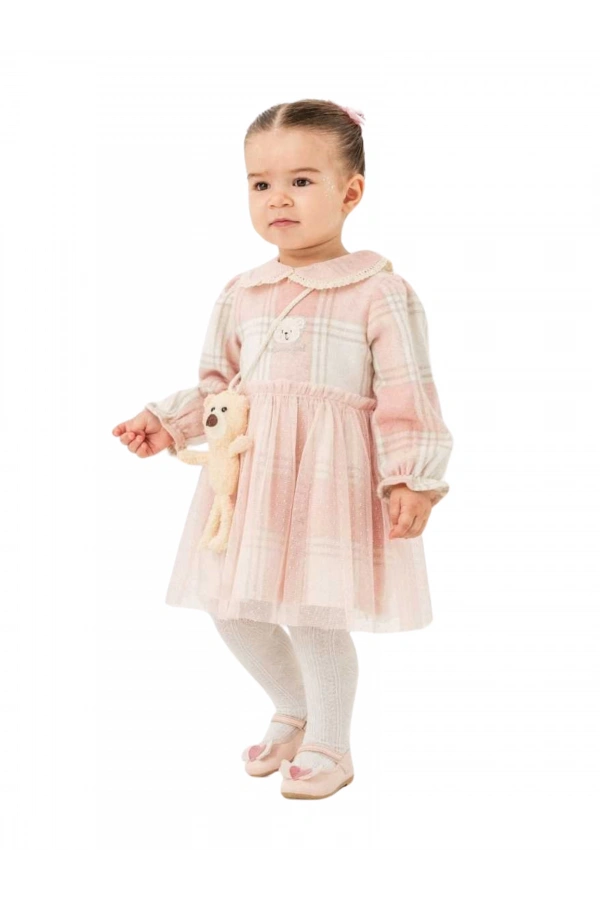 AYICIK AKSESUARLI TÜLLÜ KIZ ELBİSE