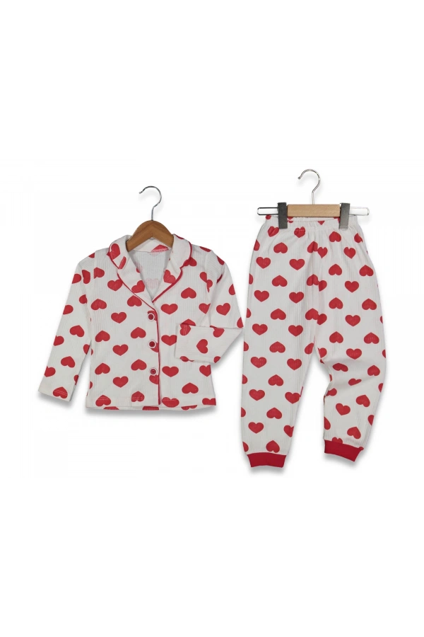 BÜYÜK KALP BASKILI KIZ PİJAMA TAKIMI