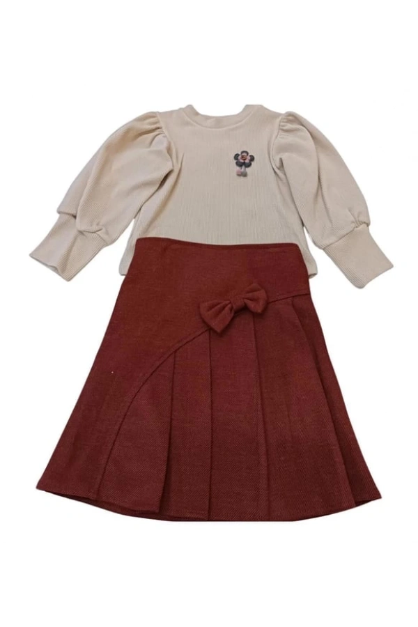 ÇİÇEKLİ PİLELİ ETEKLİ KIZ TAKIM