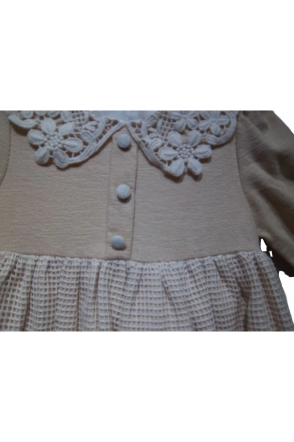 FİLELİ DANTEL YAKALI KIZ ELBİSE