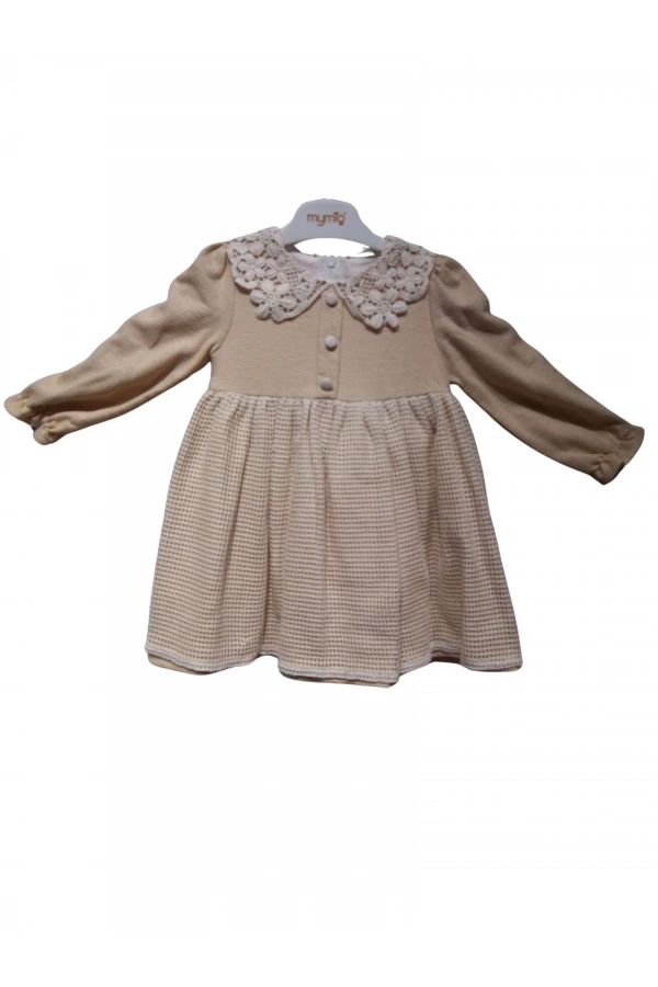 FİLELİ DANTEL YAKALI KIZ ELBİSE