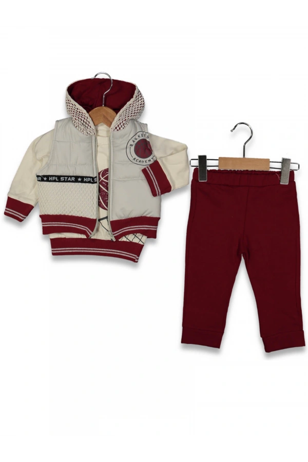 FİLELİ KAPÜŞONLU YELEKLİ 3LÜ ERKEK TAKIM