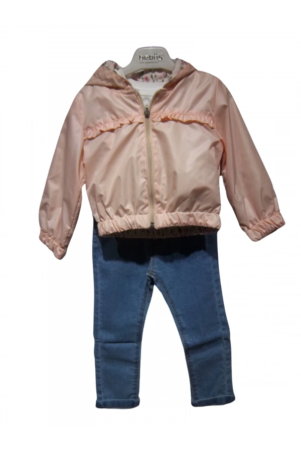 GIRL NAKIŞLI KAPÜŞONLU YAĞMURLUKLU KIZ TAKIM