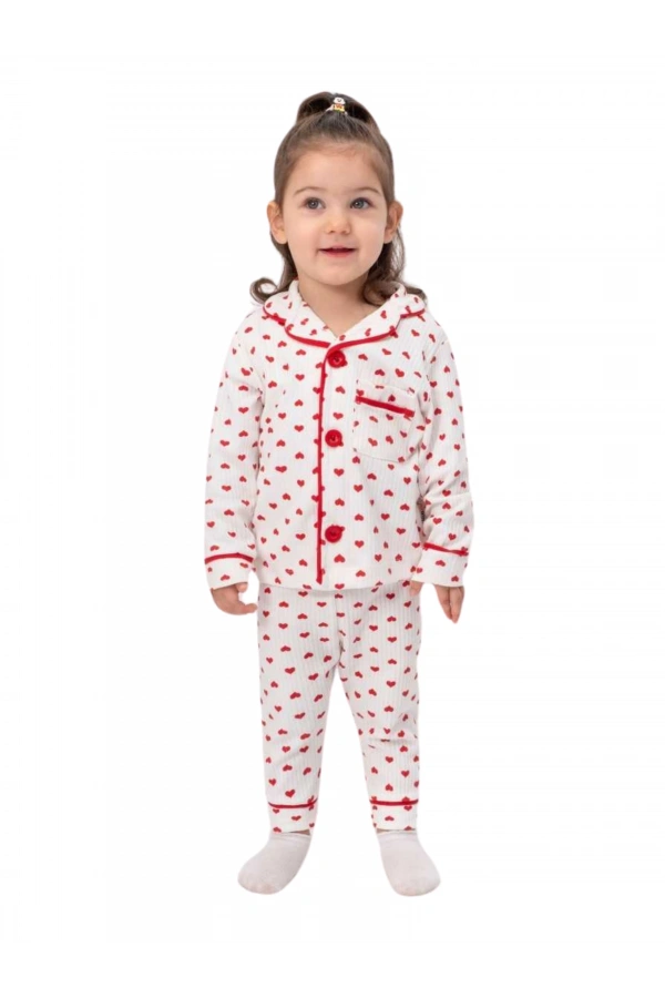 KALP BASKILI KIZ PİJAMA TAKIMI