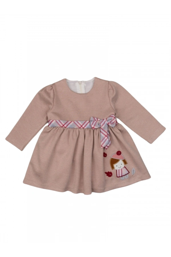 NAKIŞLI FİYONKLU KIZ ELBİSE