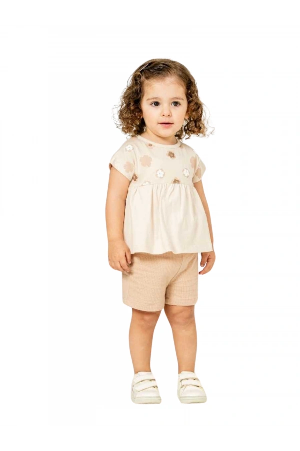 PAPATYALI ŞORTLU KIZ BEBEK TAKIM