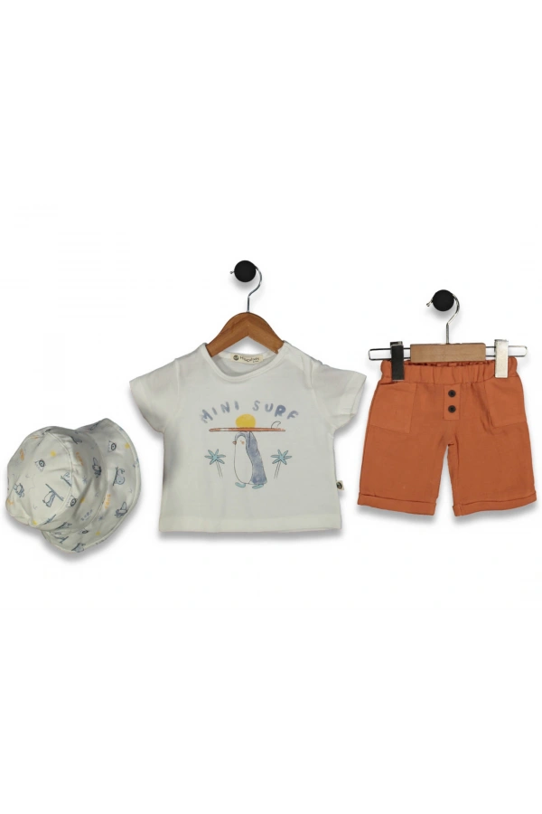 PENGUEN BASKILI ŞAPKALI ŞORTLU ERKEK TAKIM