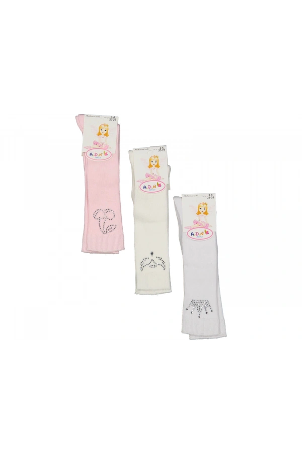 KIZ BEBEK TAŞ İŞLEMELİ DİZ ALTI ÇORAP