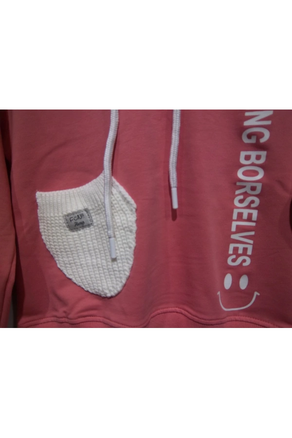 TRİKO CEPLİ KAPÜŞONLU KIZ SWEATSHIRT