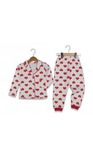 BÜYÜK KALP BASKILI KIZ PİJAMA TAKIMI