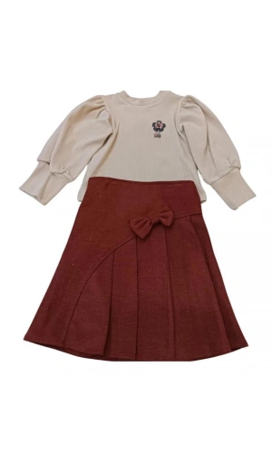 ÇİÇEKLİ PİLELİ ETEKLİ KIZ TAKIM