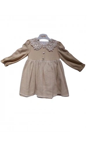 FİLELİ DANTEL YAKALI KIZ ELBİSE