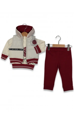 FİLELİ KAPÜŞONLU YELEKLİ 3LÜ ERKEK TAKIM