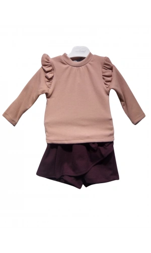 GUSTO OMUZDAN PİLELİ ŞORT ETEKLİ KIZ TAKIM