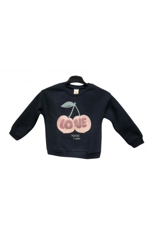 KİRAZ BASKILI LOVE SUZENELİ KIZ SWEATSHIRT