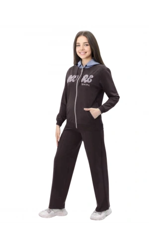 MORE NAKIŞLI KAPÜŞONLU KIZ EŞOFMAN TAKIMI