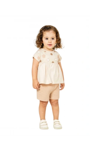 PAPATYALI ŞORTLU KIZ BEBEK TAKIM