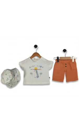 PENGUEN BASKILI ŞAPKALI ŞORTLU ERKEK TAKIM