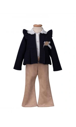 SÜET PANTOLONLU HIRKALI 3LÜ KIZ TAKIM