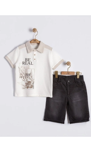 BE REAL BASKILI GÖMLEKLİ ŞORTLU ERKEK TAKIM