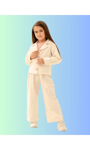 CEKETLİ 3LÜ KETEN KIZ TAKIM