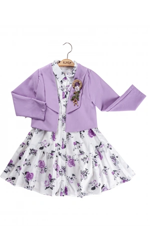 ÇİÇEK DESENLİ CEKETLİ DÜĞMELİ KIZ ELBİSE