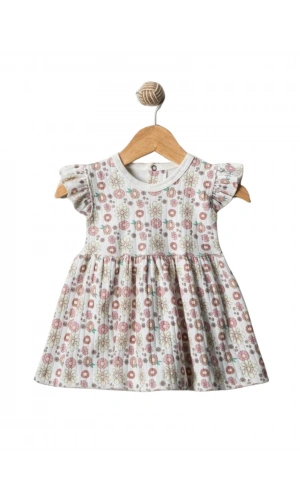 ÇİÇEKLİ KOL FIRFIRLI KIZ ELBİSE