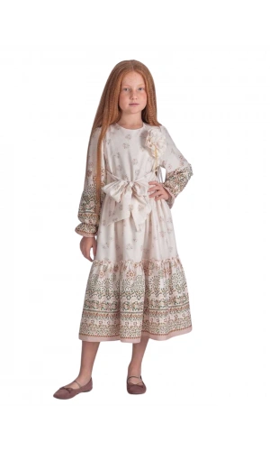 ÇİÇEKLİ KUŞAKLI KIZ ELBİSE