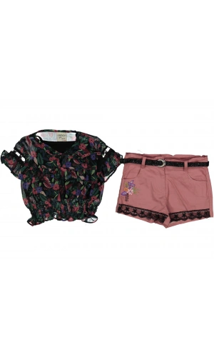 ÇİÇEKLİ ŞORTLU KIZ TAKIM