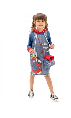 DAISY BASKILI ÇANTALI JİLELİ JEANS KIZ TAKIM