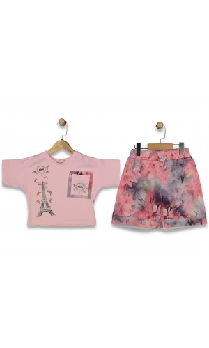 EIFFEL BASKILI ŞORTLU KIZ TAKIM