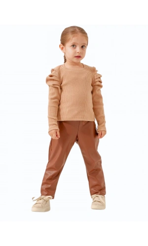 FİTİLLİ DERİ PANTOLONLU KIZ TAKIM