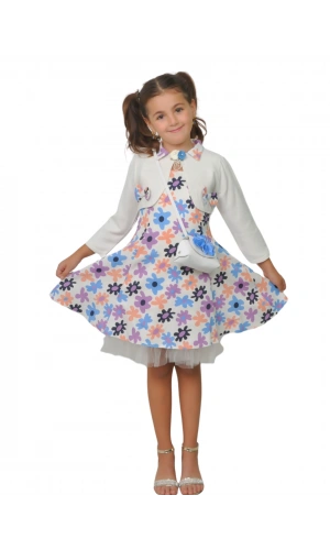 FİYONKLU BOLEROLU ÇANTALI KIZ ELBİSE